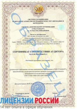 Образец сертификата соответствия аудитора №ST.RU.EXP.00006191-3 Осинники Сертификат ISO 50001